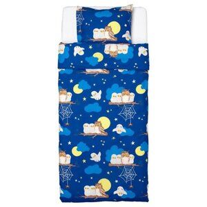 IKEA Vandring Uggla Twin Duvet Cover & Pillowcase Blue Moon Owls Clouds Spider